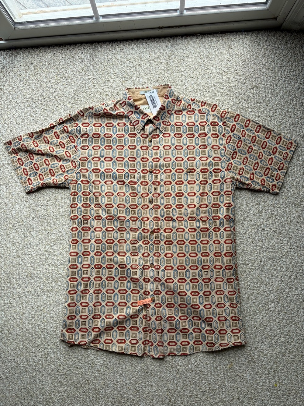 NWT Orvis colorful geometric button up button down shirt 100% cotton Size Medium
